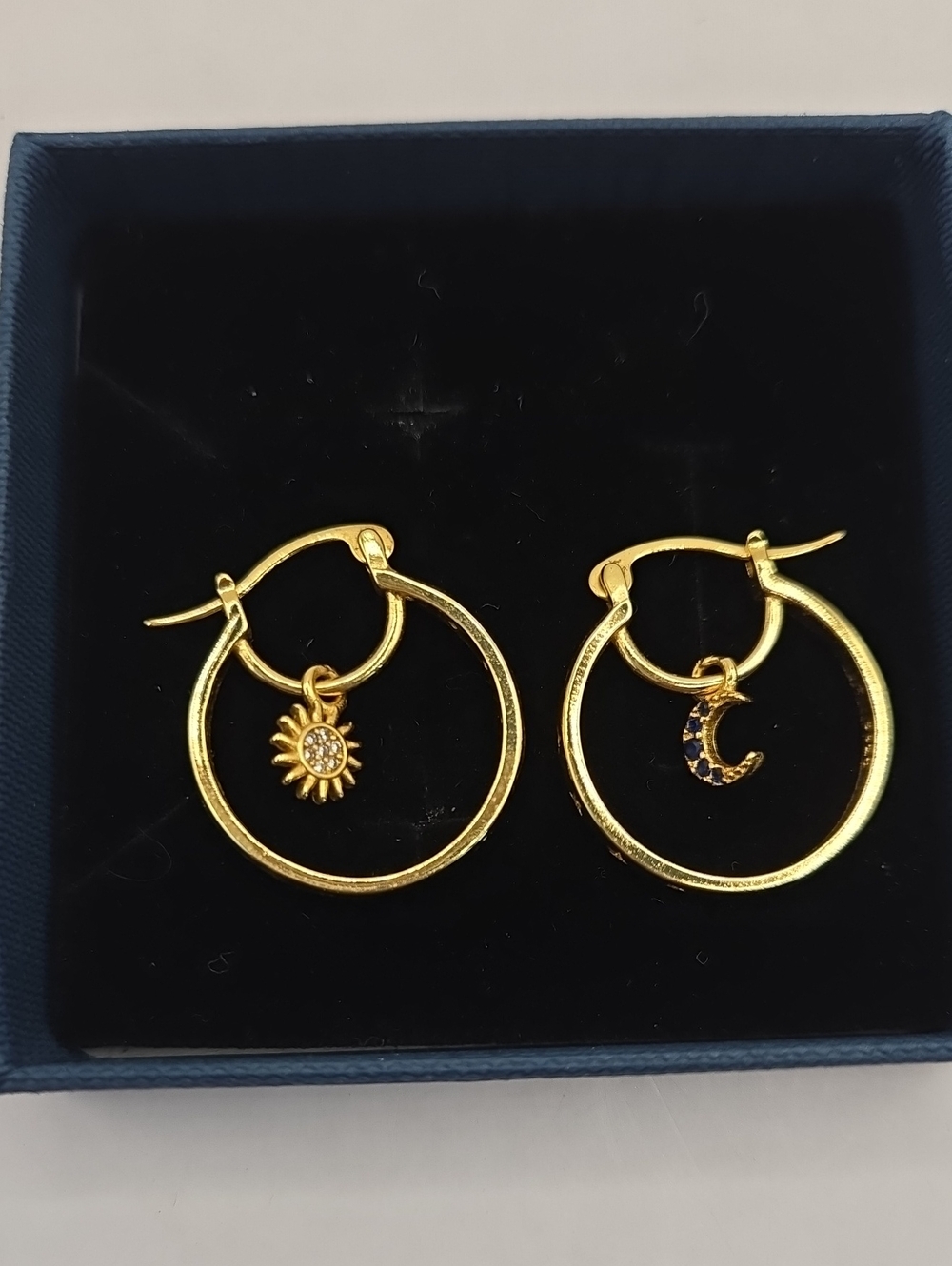 NEW Gold Hoop Earrings with Sun and Moon Charms